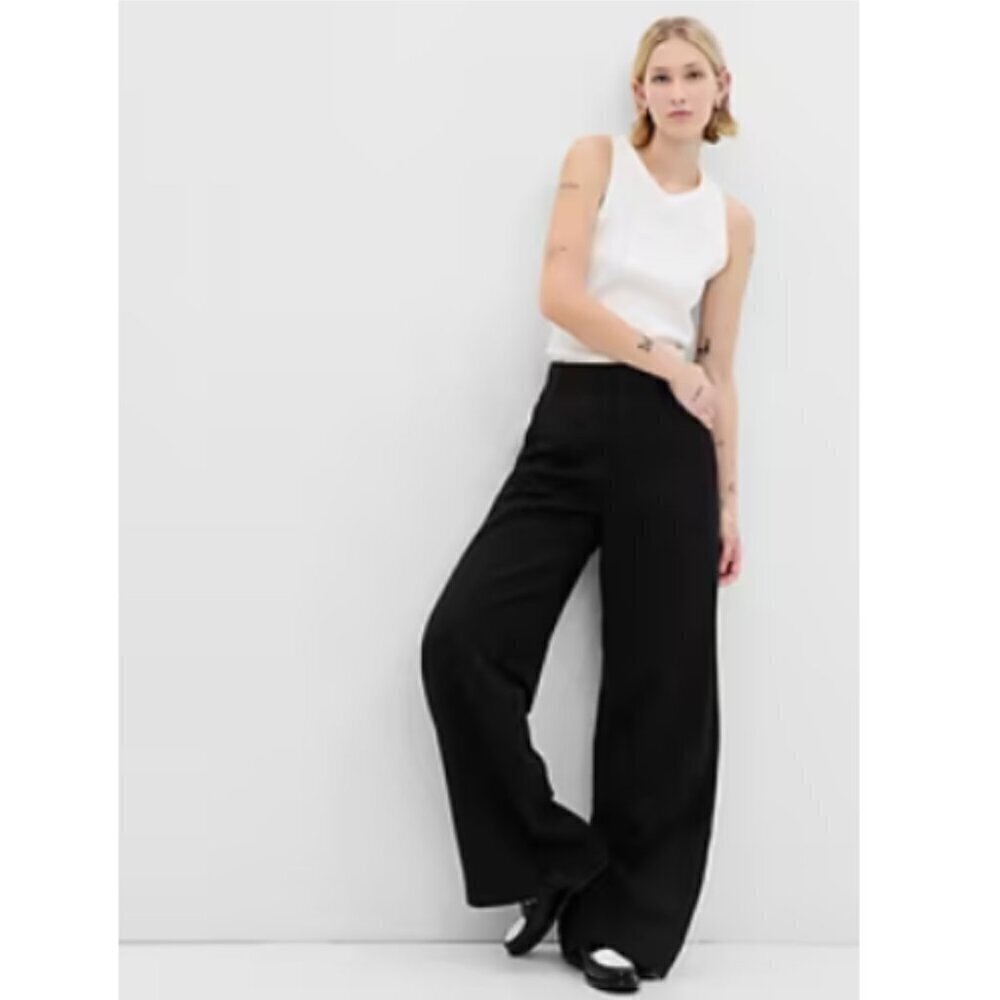 GAP Softsuit Tencel High Rise Pleated Wide Leg Black Pants Size 12 RT$90 #404698